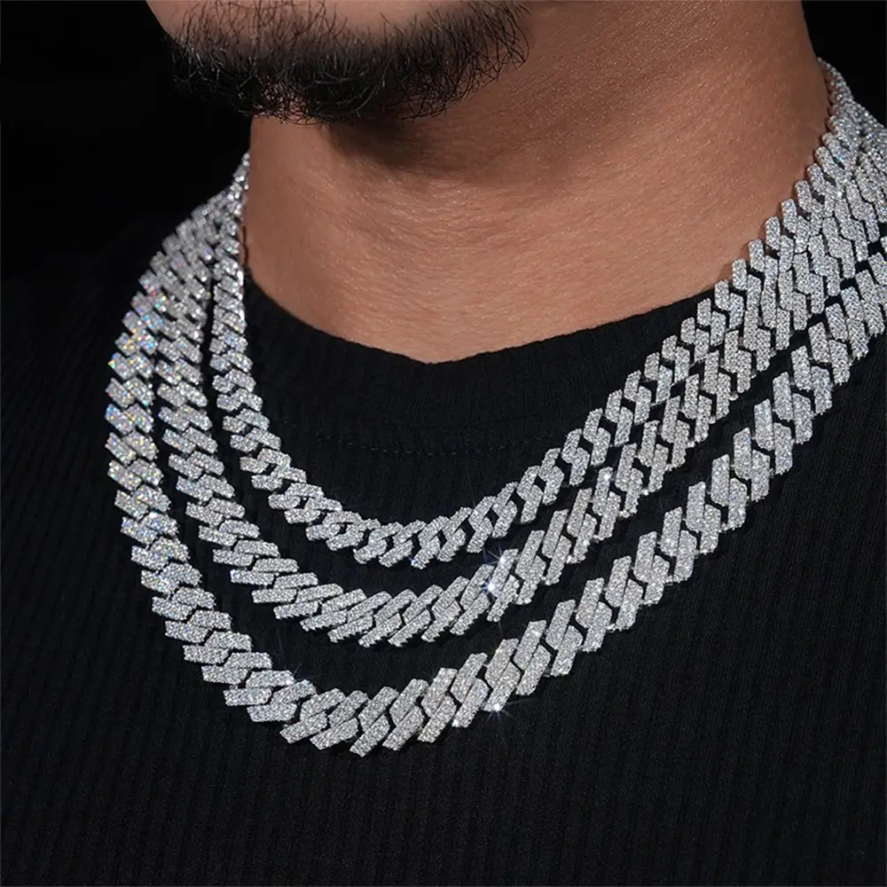 10MM 2 Rows VVS Moissanite Edge Cuban Link Chain Secondary image