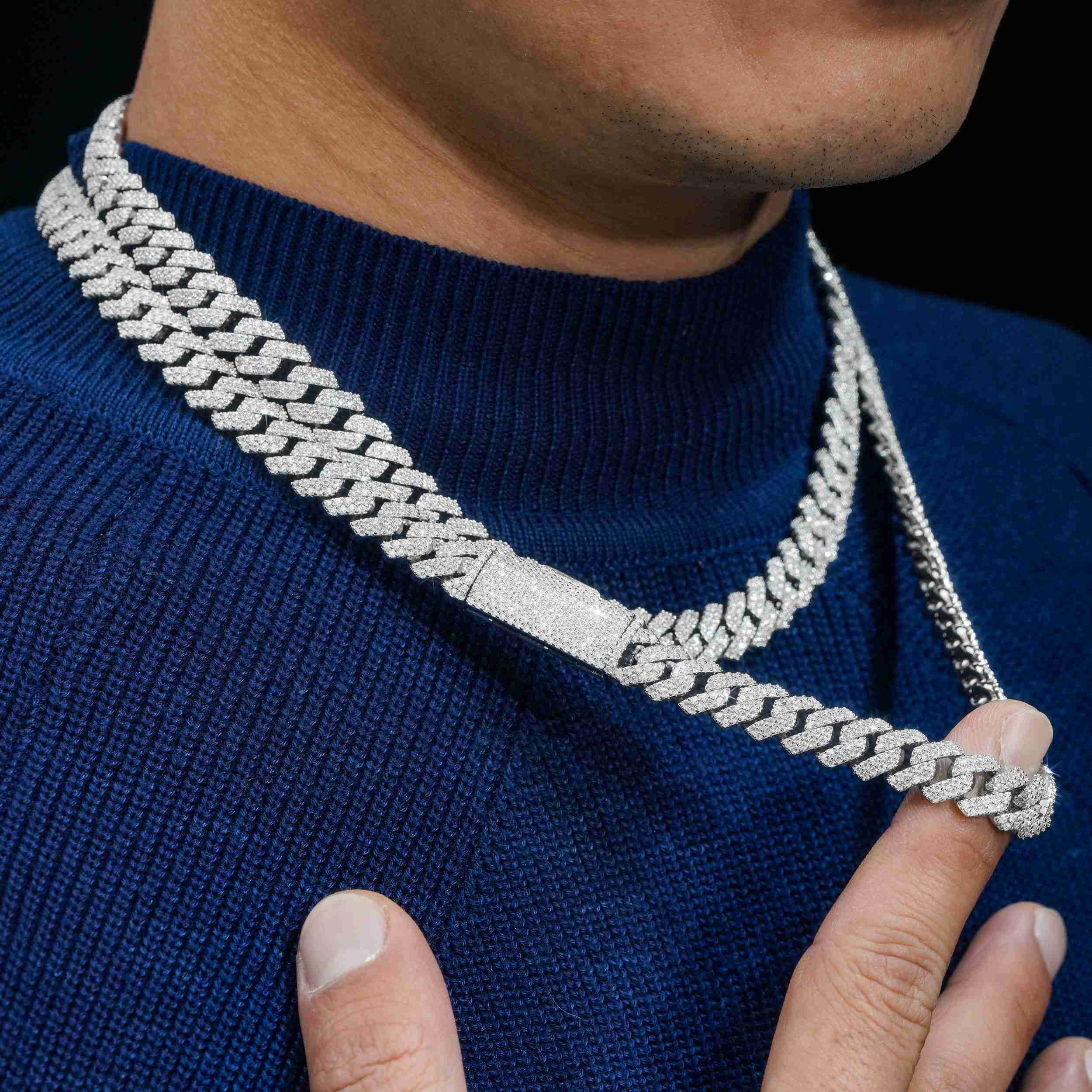 【US 3 Days Delivery】10MM 2 Rows VVS Moissanite Edge Cuban Link Chain Secondary image