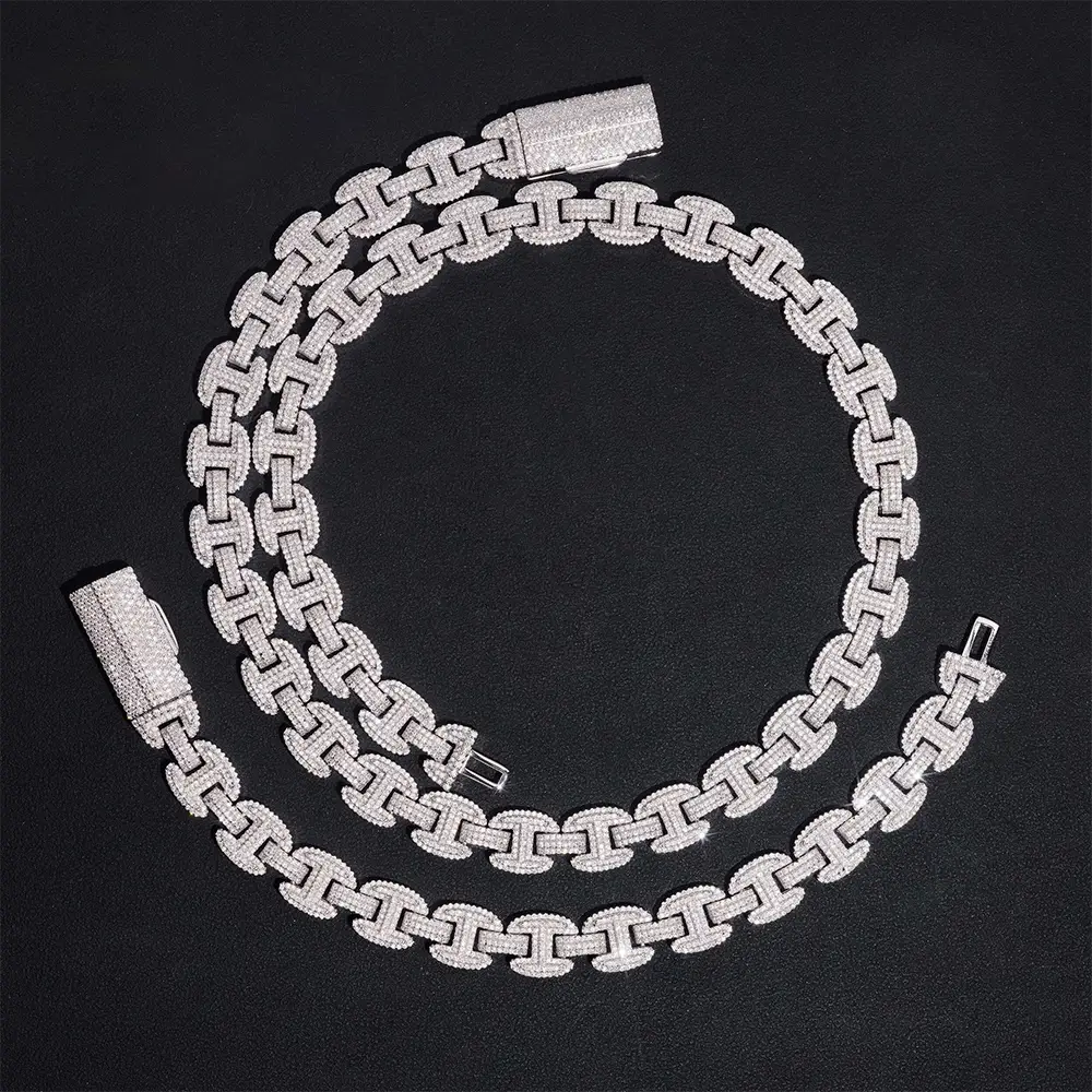 12MM S925 Silver Baguette VVS Moissanite Cuban Link Chain
