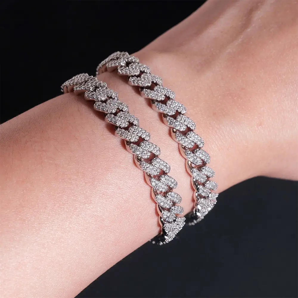 8MM S925 Silver 2 Rows VVS Moissanite Miami Cuban link Chain