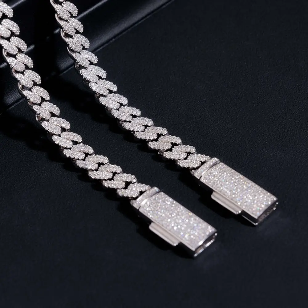 8MM S925 Silver 2 Rows VVS Moissanite Miami Cuban link Chain