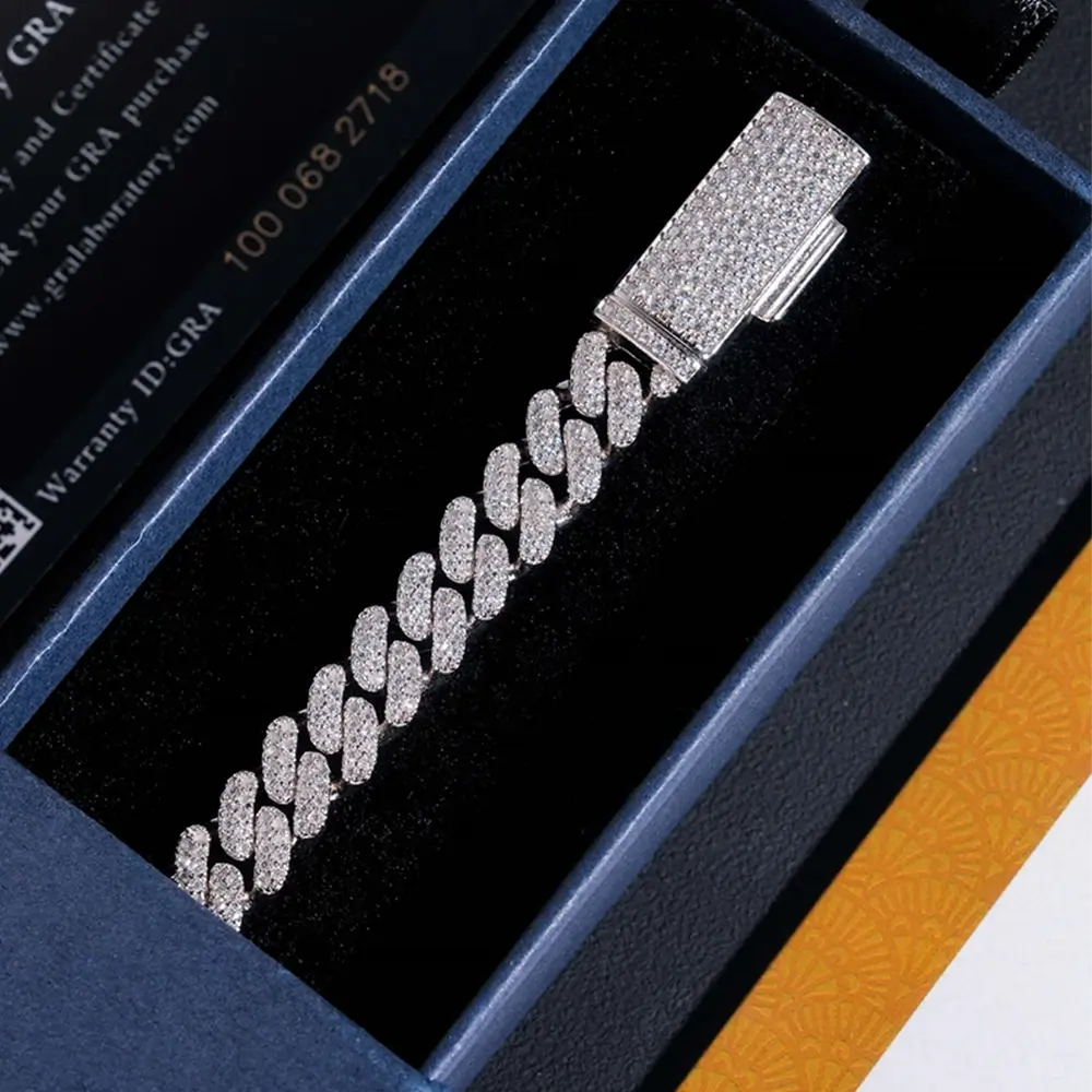 8MM S925 Silver 2 Rows VVS Moissanite Miami Cuban link Chain
