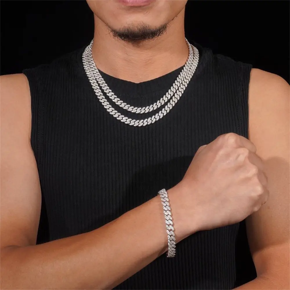 8MM S925 Silver 2 Rows VVS Moissanite Miami Cuban link Chain Main image