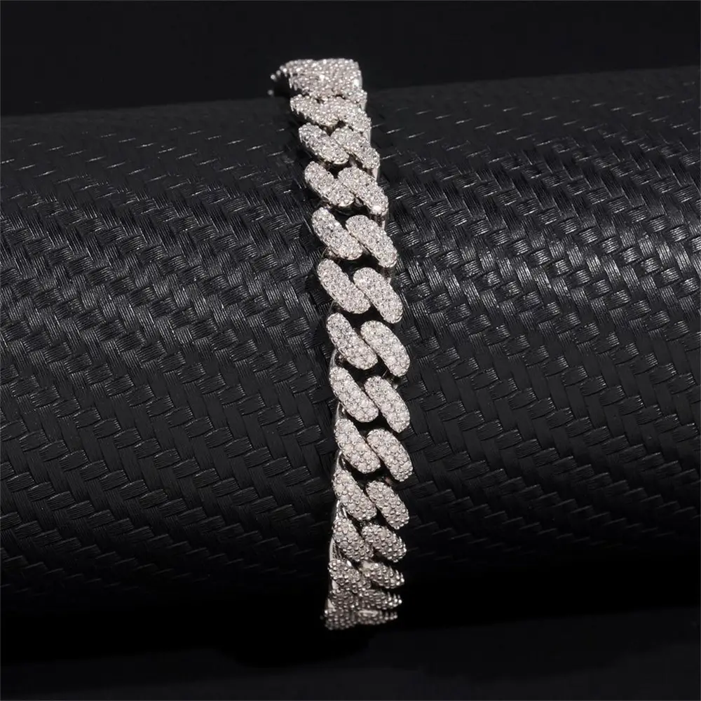 8MM S925 Silver 2 Rows VVS Moissanite Miami Cuban link Chain