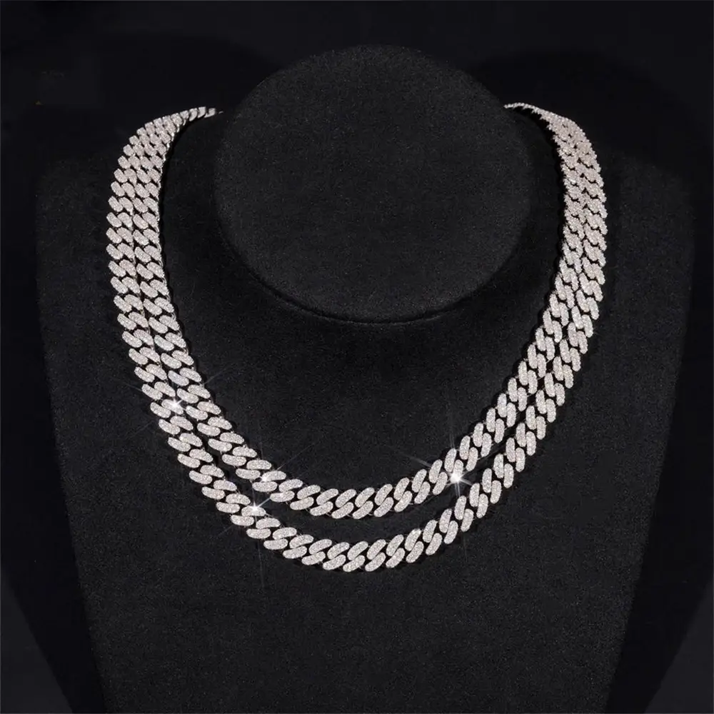 8MM S925 Silver 2 Rows VVS Moissanite Miami Cuban link Chain