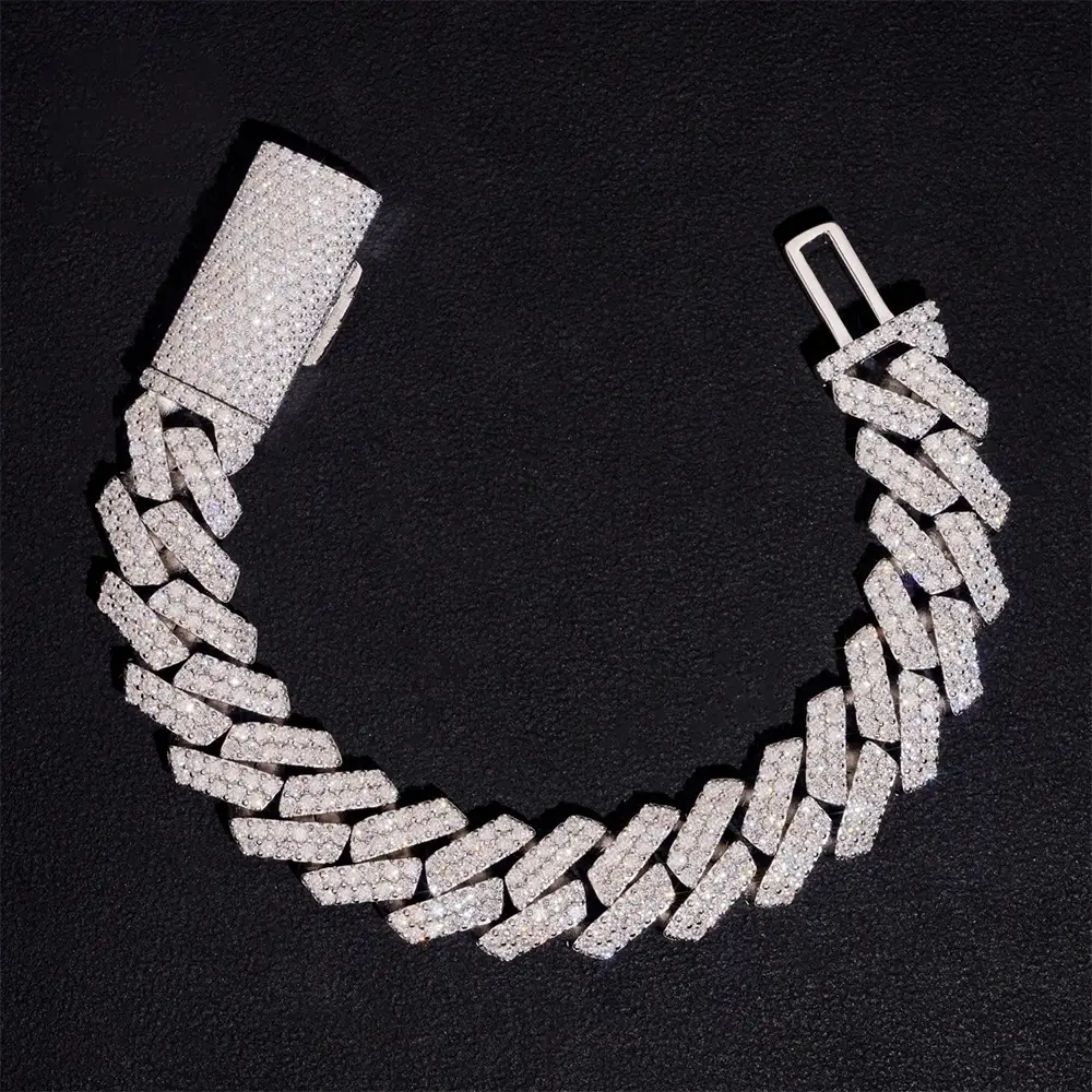 14MM S925 Silver 2 Rows Iced Out VVS Moissanite EDG Cuban Link