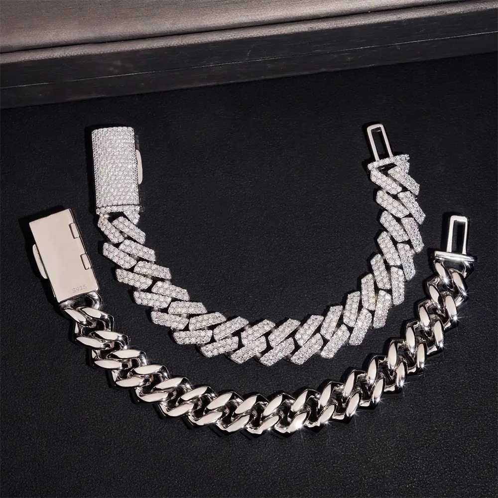 14MM S925 Silver 2 Rows Iced Out VVS Moissanite EDG Cuban Link