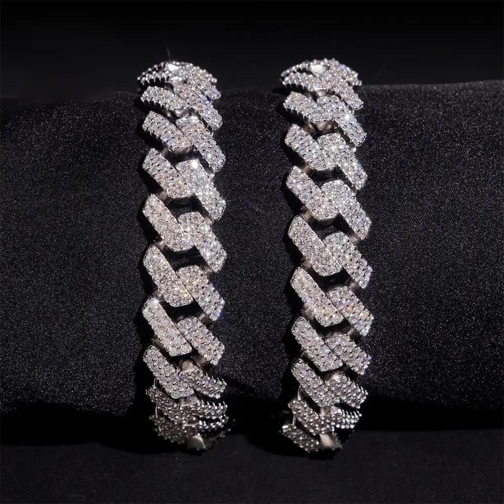 14MM S925 Silver 2 Rows Iced Out VVS Moissanite EDG Cuban Link