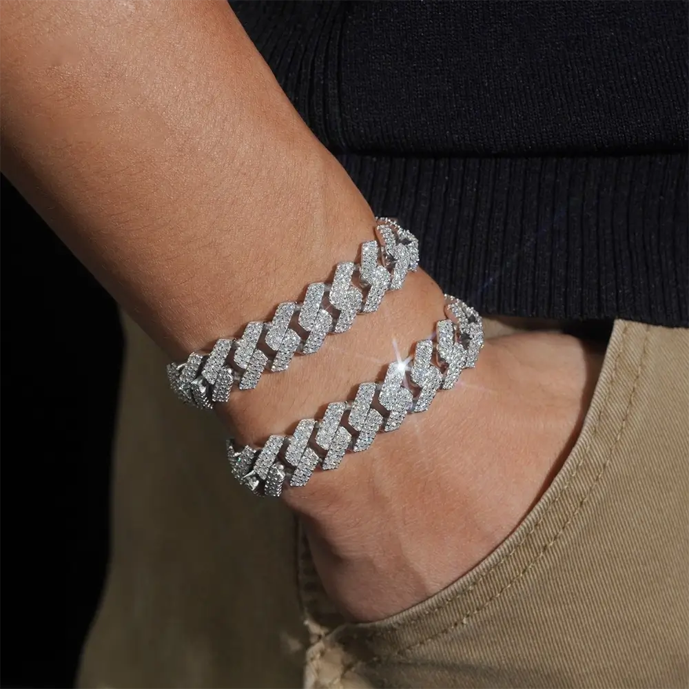 14MM S925 Silver 2 Rows Iced Out VVS Moissanite EDG Cuban Link