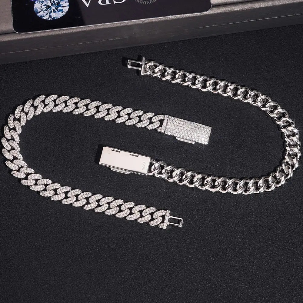 8MM 2 Rows Hiphop VVS Moissanite Miami Cuban Link Chain