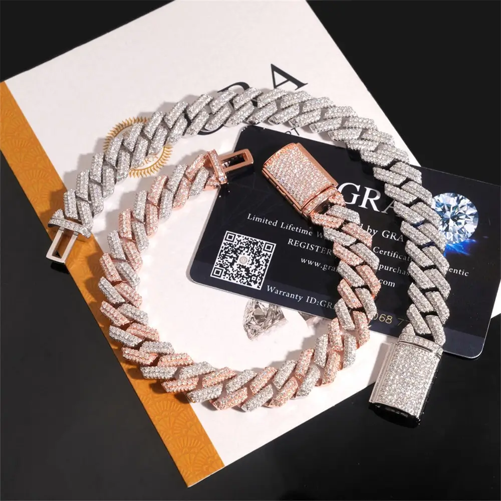 12.5MM S925 Silver Iced Out Baguette VVS Moissanite Cuban Link Chain