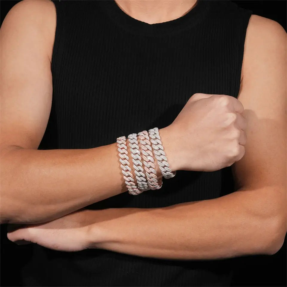 12.5MM S925 Silver Iced Out Baguette VVS Moissanite Cuban Link Chain