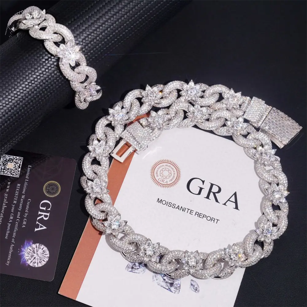 18MM Flower Link Chain VVS Moissanite Diamond Chain