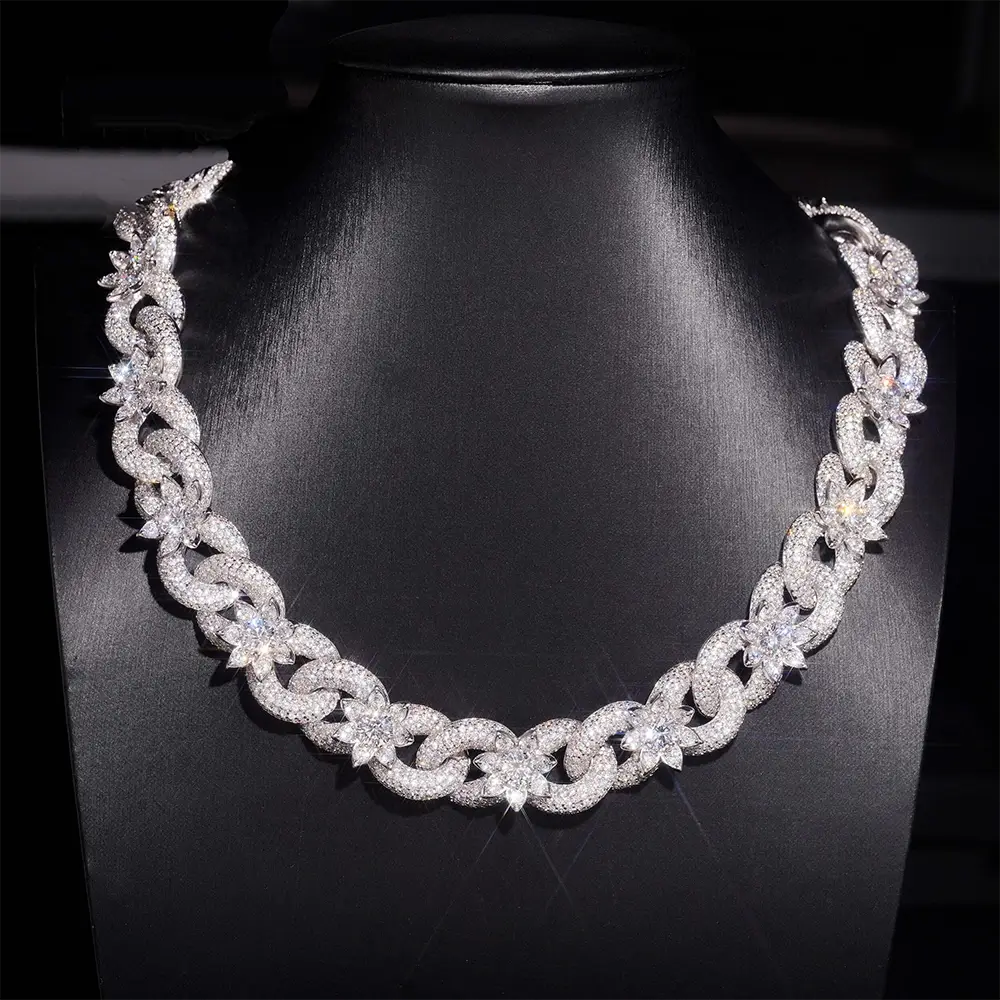 18MM Flower Link Chain VVS Moissanite Diamond Chain