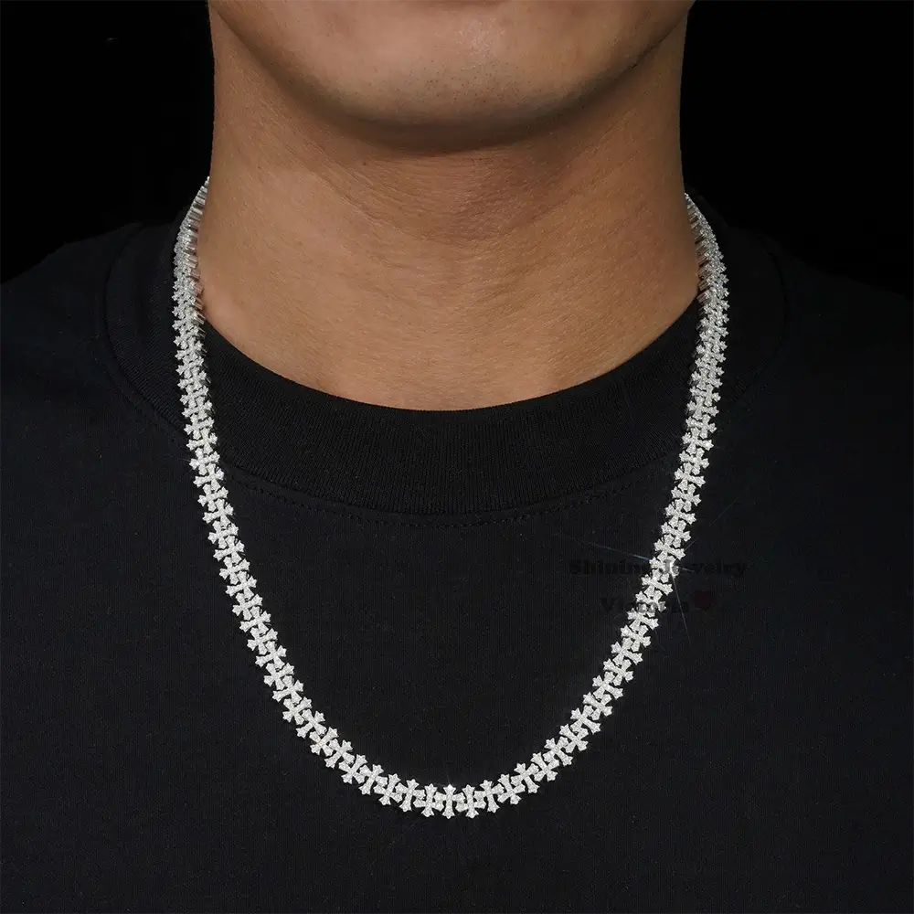 8.5MM S925 Silver VVS Moissanite Cross Cuban Link Chain