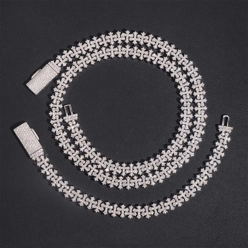 8.5MM S925 Silver VVS Moissanite Cross Cuban Link Chain