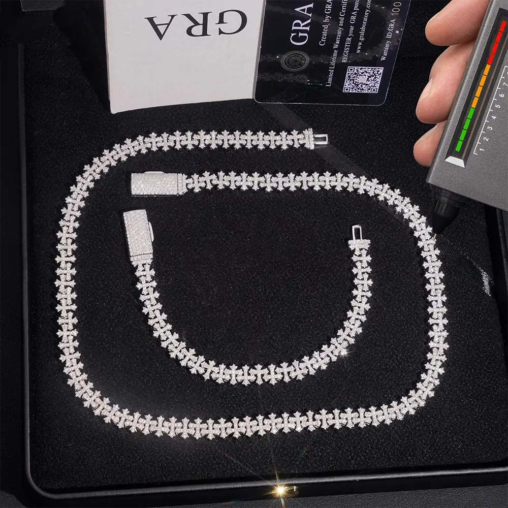 8.5mm VVS Moissanite Cross Cuban Link Chain