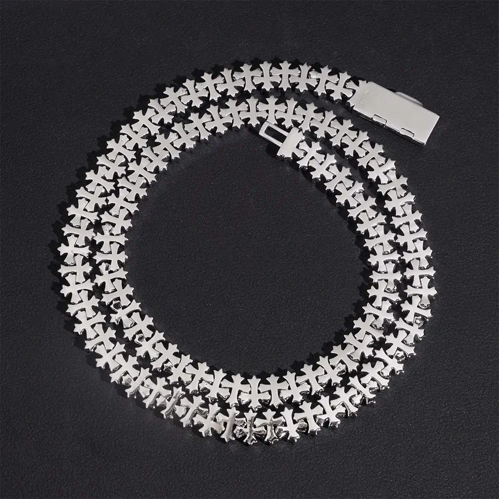 8.5MM S925 Silver VVS Moissanite Cross Cuban Link Chain