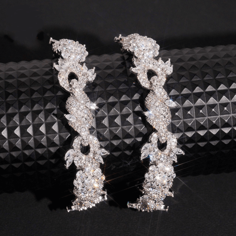 GL 15mm Flower Shape 925 Sterling Silver Iced Out Hip Hop 5A+  Diamond Bracelet Necklace