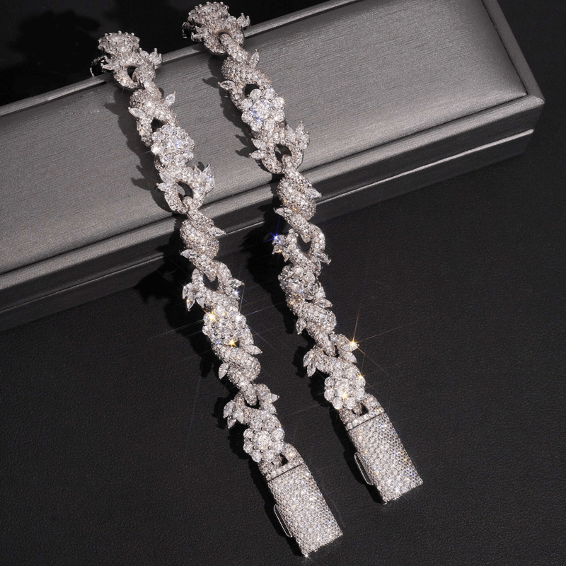 GL 15mm Flower Shape 925 Sterling Silver Iced Out Hip Hop 5A+  Diamond Bracelet Necklace