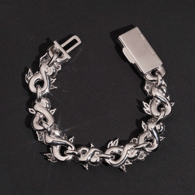 GL 15mm Flower Shape 925 Sterling Silver Iced Out Hip Hop 5A+  Diamond Bracelet Necklace