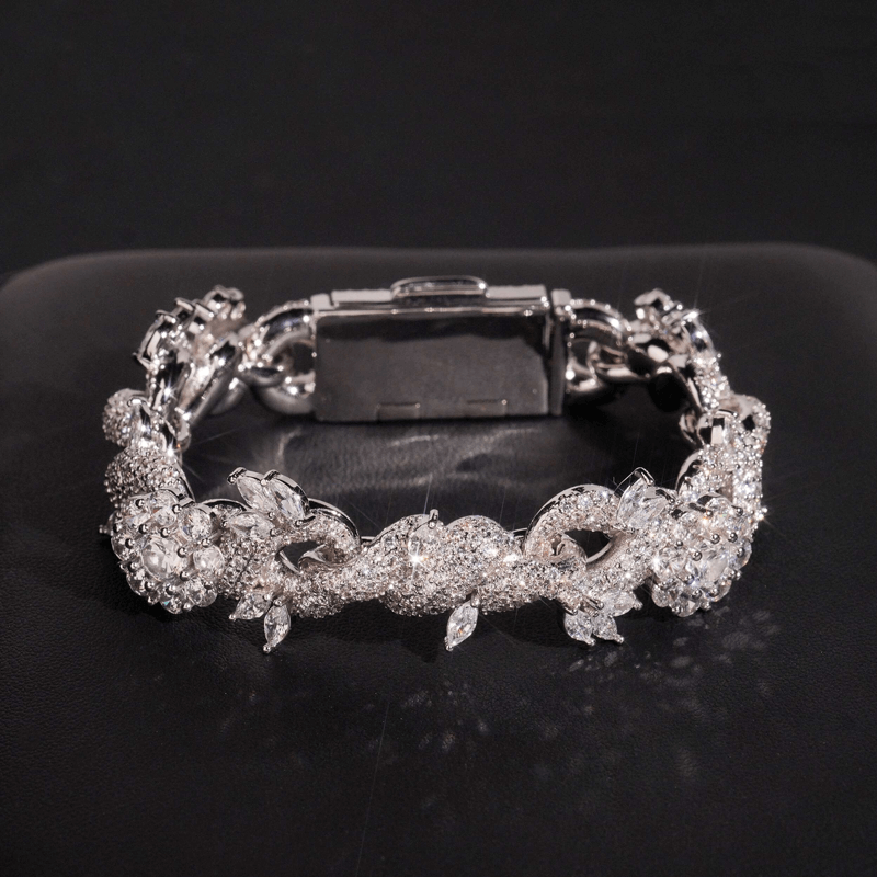 GL 15mm Flower Shape S925 Plated Iced Out Hip Hop 5A+  Diamond Bracelet Necklace