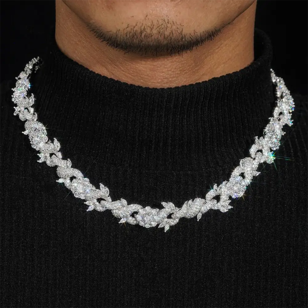 GL 15mm Flower Shape S925 Plated Iced Out Hip Hop 5A+  Diamond Bracelet Necklace Main image