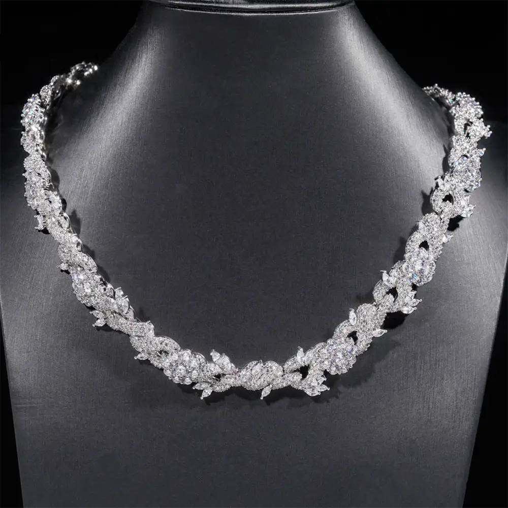 GL 15mm Flower Shape S925 Plated Iced Out Hip Hop 5A+  Diamond Bracelet Necklace