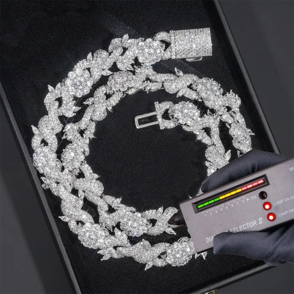 GL 15mm Flower Shape S925 Plated Iced Out Hip Hop 5A+  Diamond Bracelet Necklace Secondary image