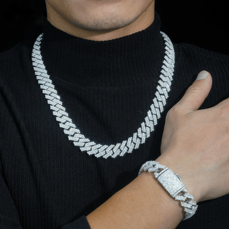 15MM S925 Silver 2 Rows VVS Moissanite Two Tone Cuban Link Chain Main image