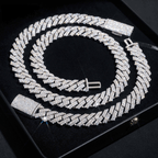 15MM S925 Silver 2 Rows VVS Moissanite Two Tone Cuban Link Chain