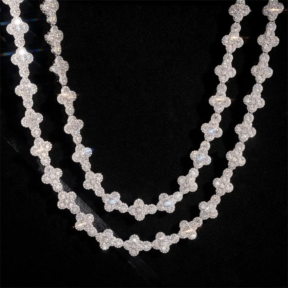 13MM Flower Shaped Cross VVS Moissanite Cuban Chain