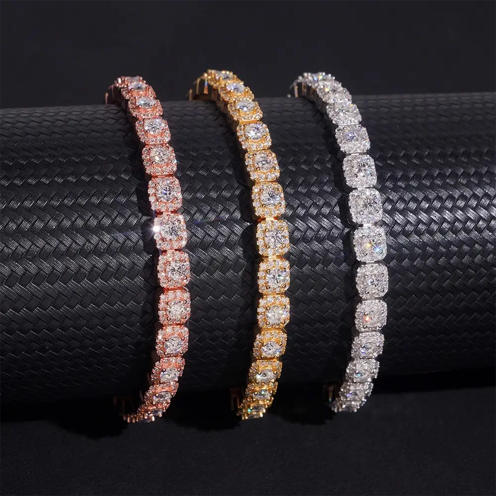 6MM 10MM S925 Silver Halo VVS Moissanite Tennis Chain
