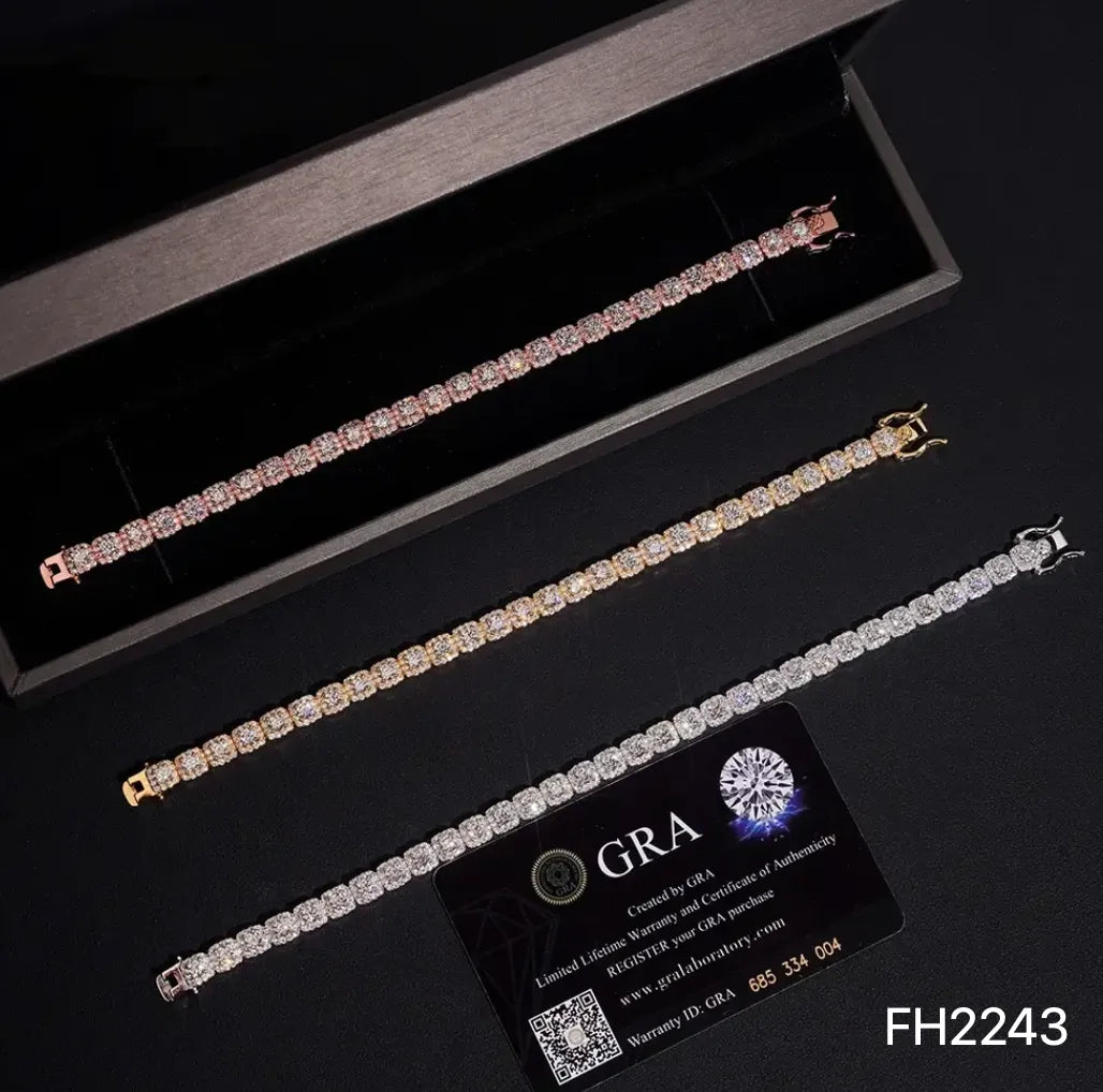 6MM 10MM S925 Silver Halo VVS Moissanite Tennis Chain