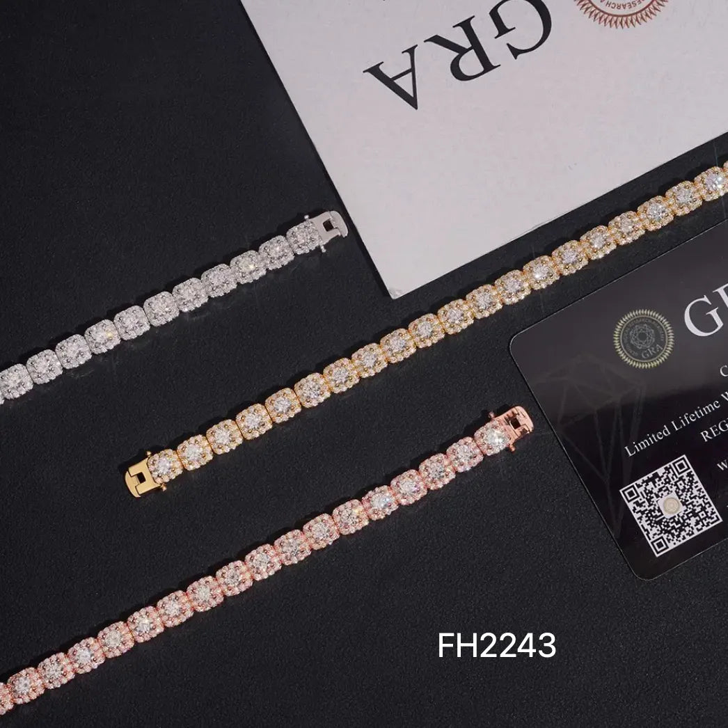 6MM 10MM S925 Silver Halo VVS Moissanite Tennis Chain