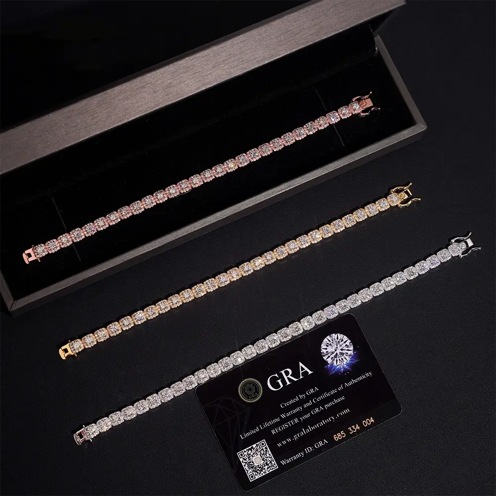 6MM 10MM S925 Silver Halo VVS Moissanite Tennis Chain
