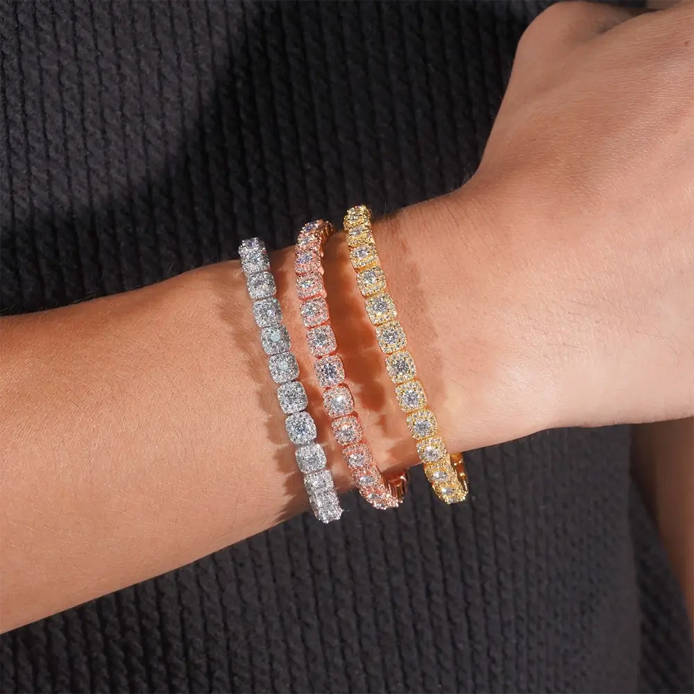 6mm Halo Moissanite Tennis Chain - 16K Gold