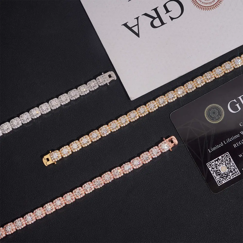 6MM 10MM S925 Silver Halo VVS Moissanite Tennis Chain
