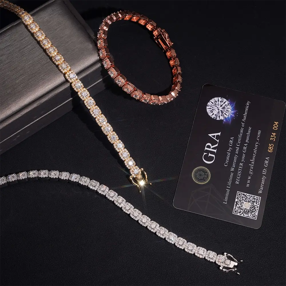 6mm Halo Moissanite Tennis Chain - 16K Gold