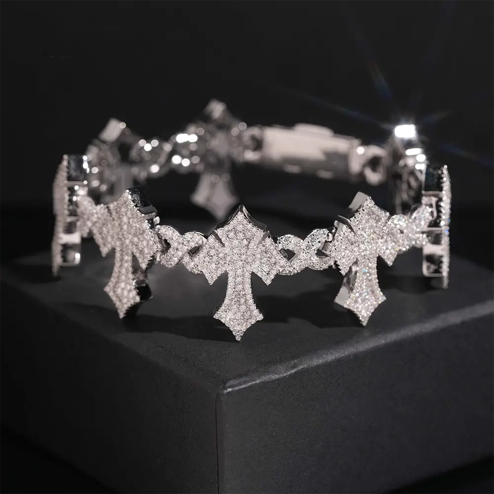 8MM S925 Silver Infinity Cross VVS Moissanite Bracelet