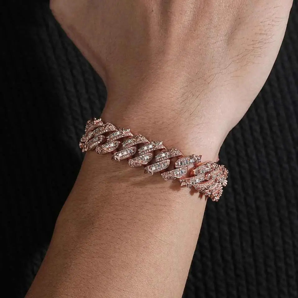 16MM Rose and Pigeon VVS Moissanite Bracelet