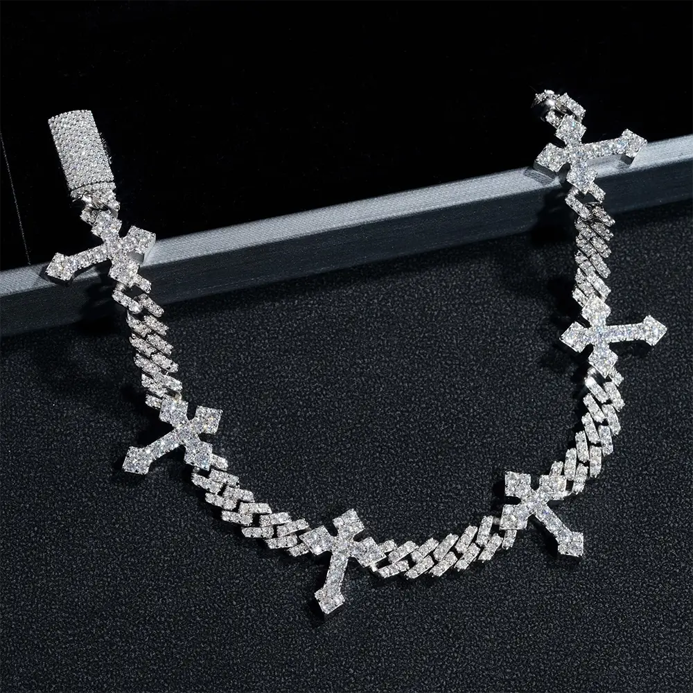 6MM Single Row VVS Moissanite Cuban Chain with 13mm Cross Link