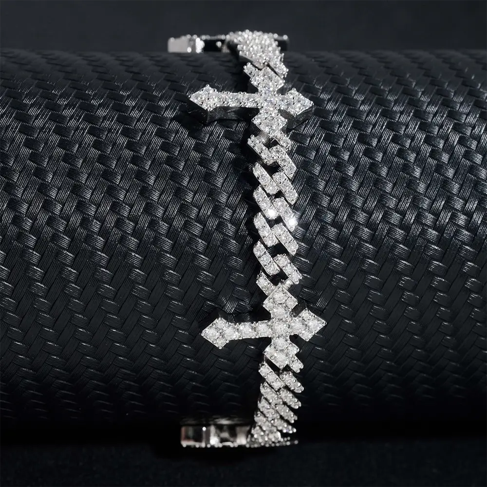 6MM Single Row VVS Moissanite Cuban Chain with 13mm Cross Link