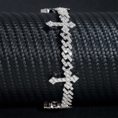 6mm Moissanite Cuban Chain with 13mm Cross Link - 16K Gold