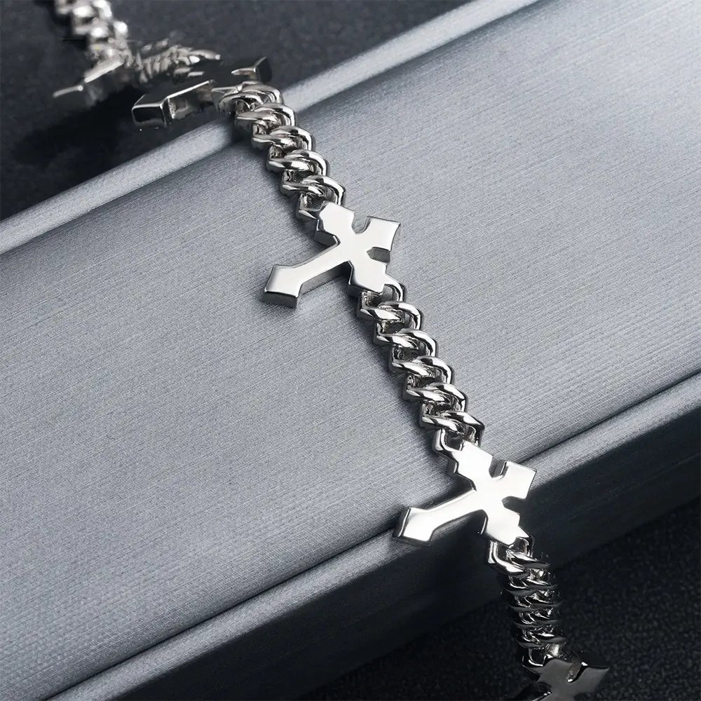 6mm Moissanite Cuban Chain with 13mm Cross Link - 16K Gold