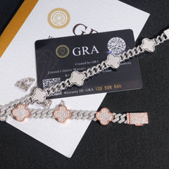 GL Iced Out Four Leaf Clover S925 Silver Moissanite Diamond Cuban Chain