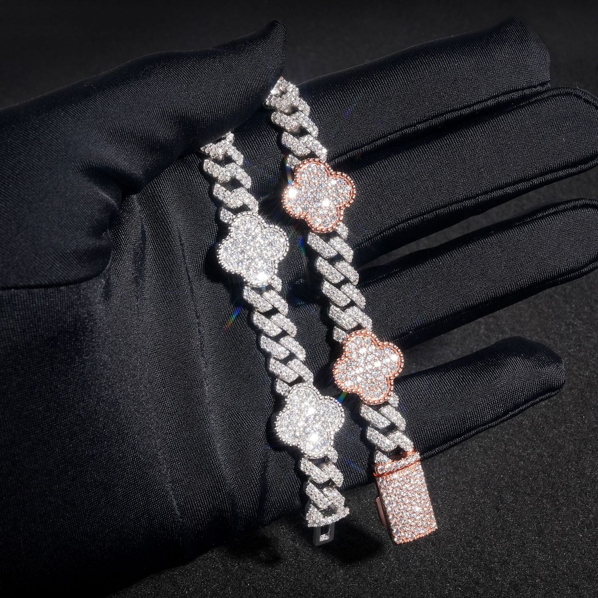 8MM Four-leaf Clover VVS Moissanite Cuban Link Chain