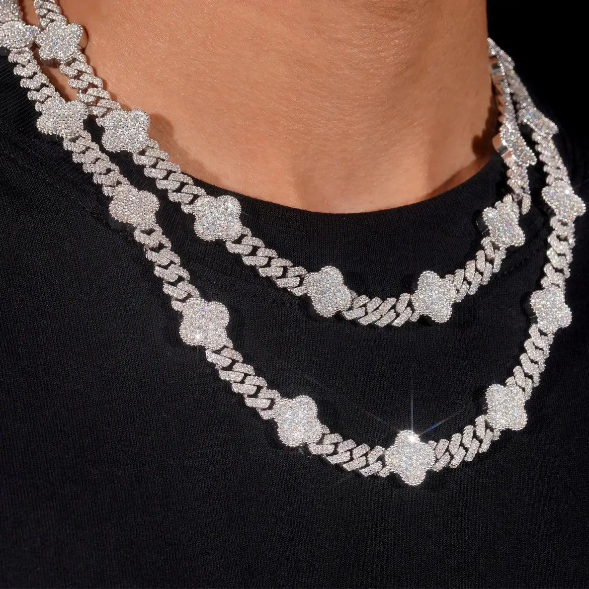 8MM Four-leaf Clover VVS Moissanite Cuban Link Chain