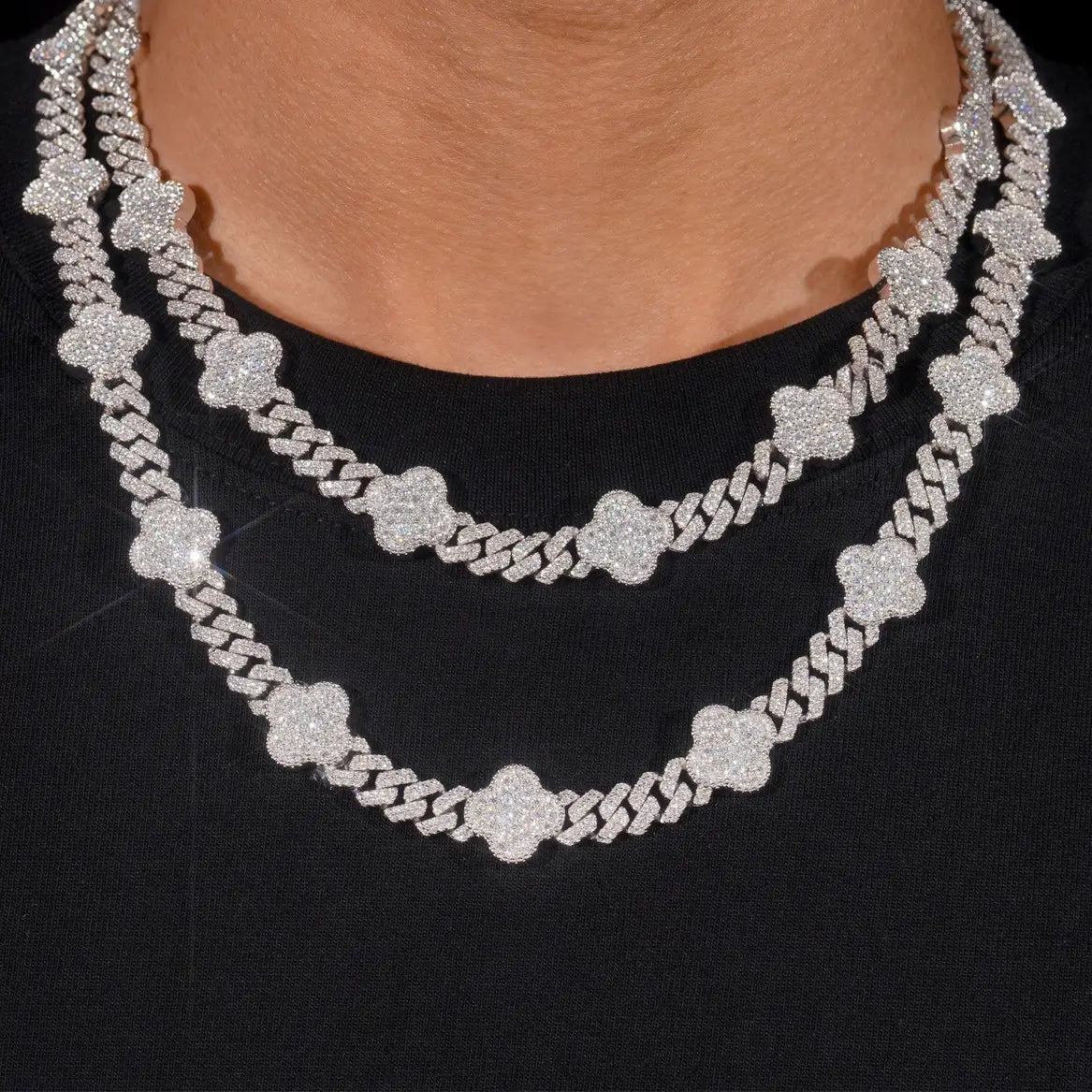 8MM Four-leaf Clover VVS Moissanite Cuban Link Chain
