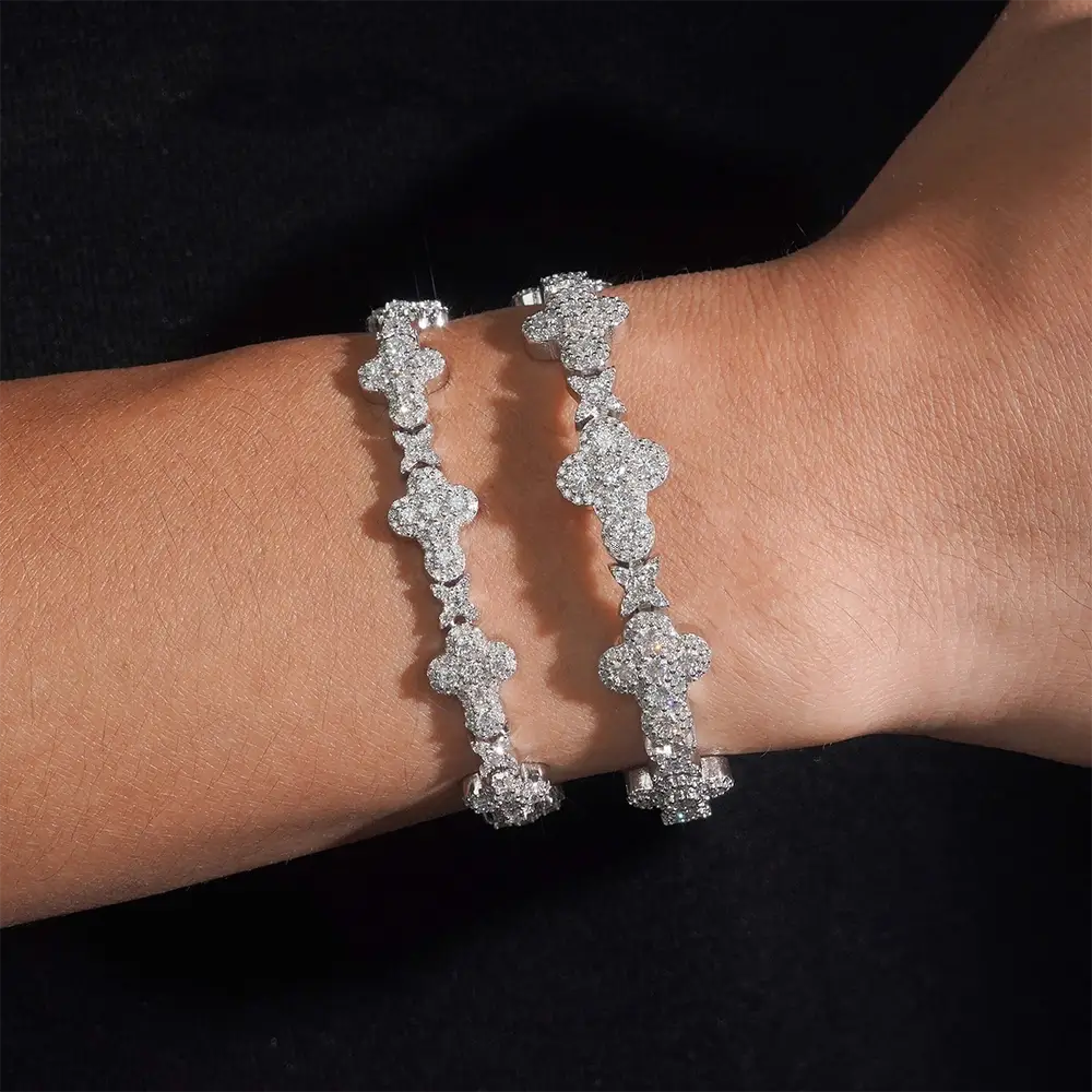 GL Iced Out Clover S925 Silver Moissanite Diamond Tennis Chain